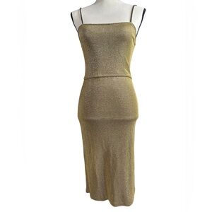 Vintage Carol Anderson Gold Metallic Knit Dress Made In USA - Size XS / S